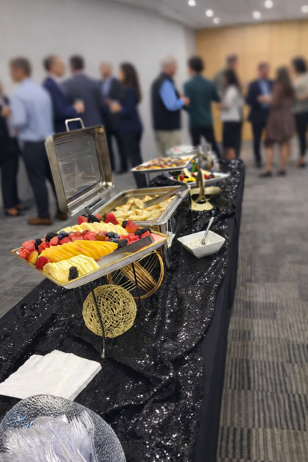 Social event buffet line with chafing dishes